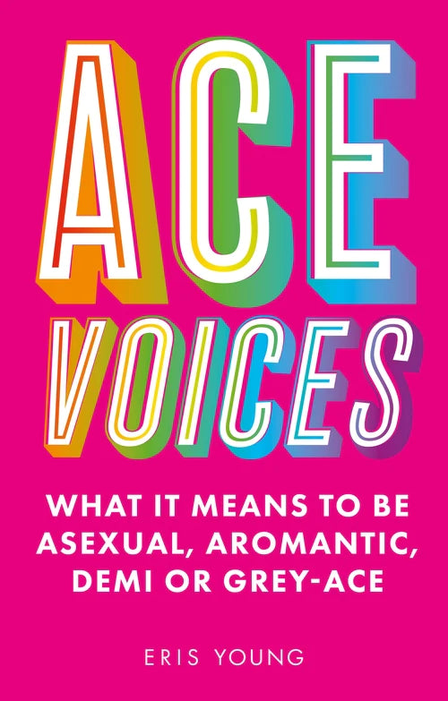 Book cover of 'ACE Voices' with colorful text on a pink background